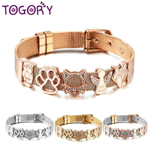 Stainless Steel Mesh Bracelet Micro Pave CZ Crystal Fairy Fox Charm Bracelet