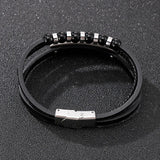 Stainless Steel Multi-layer Leather Bracelet 220*9mm