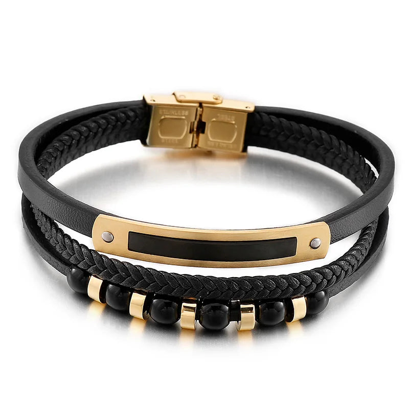 Stainless Steel Multi-layer Leather Bracelet 220*9mm