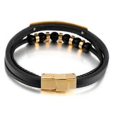 Stainless Steel Multi-layer Leather Bracelet 220*9mm