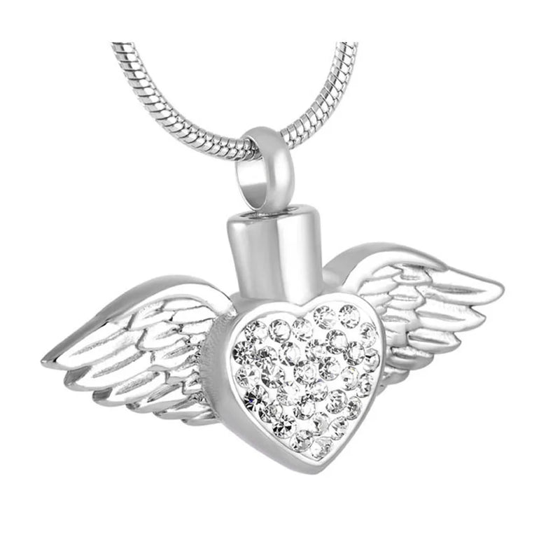 Stainless Steel Angel Wing Memorial Urn Necklace Pendant for Women