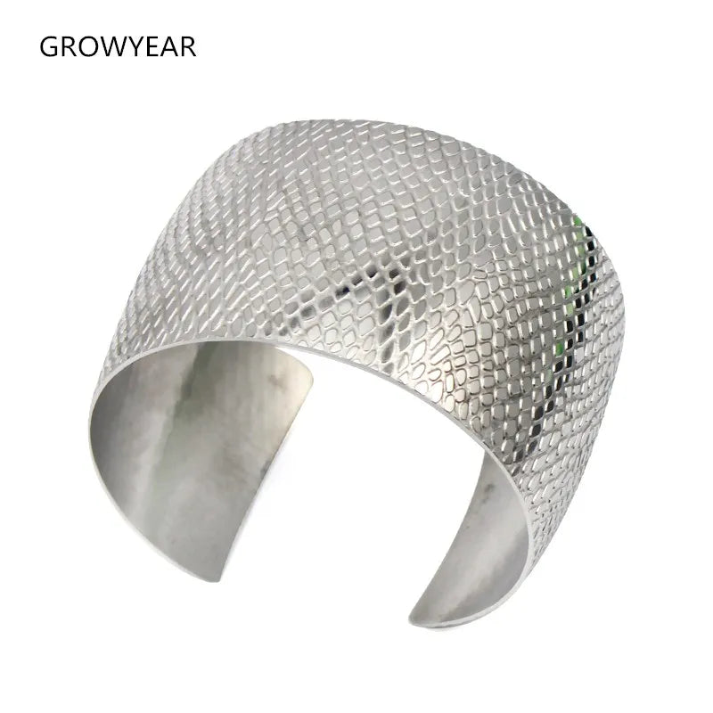 Leopard Engraved Stainless Steel Cuff Bangle Bracelet Women's Jewelry