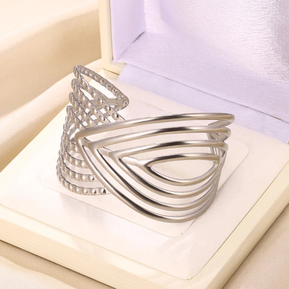 Vintage Hollow Wide Bracelet Stainless Steel