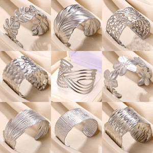 Vintage Hollow Wide Bracelet Stainless Steel