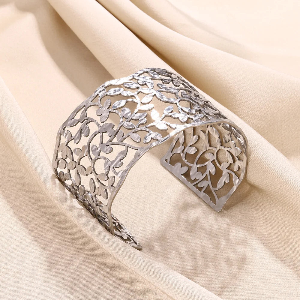 Vintage Hollow Wide Bracelet Stainless Steel