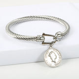 Stainless Steel Wire Bangle Queen Coin Bracelet