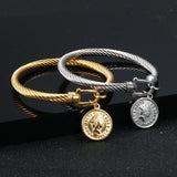 Stainless Steel Wire Bangle Queen Coin Bracelet