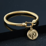 Stainless Steel Wire Bangle Queen Coin Bracelet