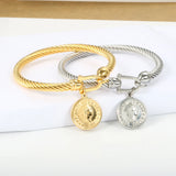 Stainless Steel Wire Bangle Queen Coin Bracelet