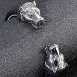 Stainless Steel Wolf Head Cuff Bangle Bracelet Men Leather 