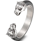 Stainless Steel Wolf Head Cuff Bangle Bracelet Men Leather 