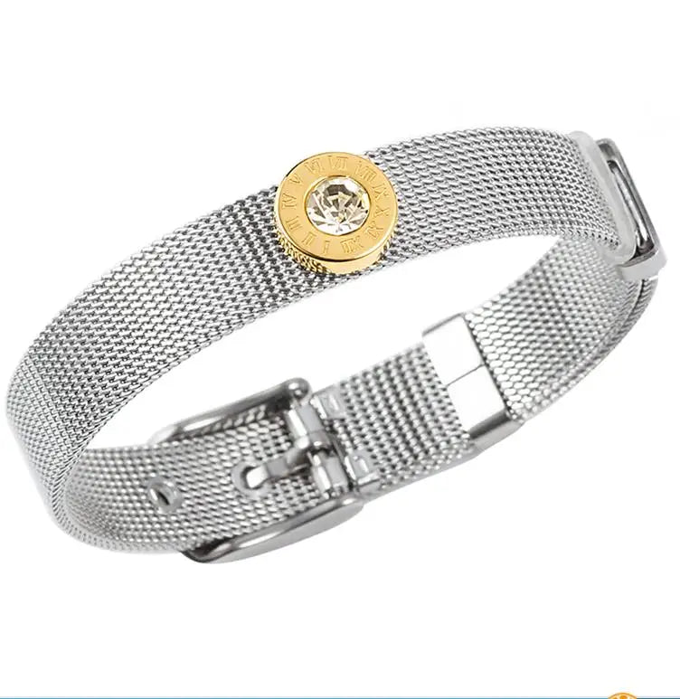 Stainless Steel Woman Bracelet Bangle CZ Roman Letter Engraving