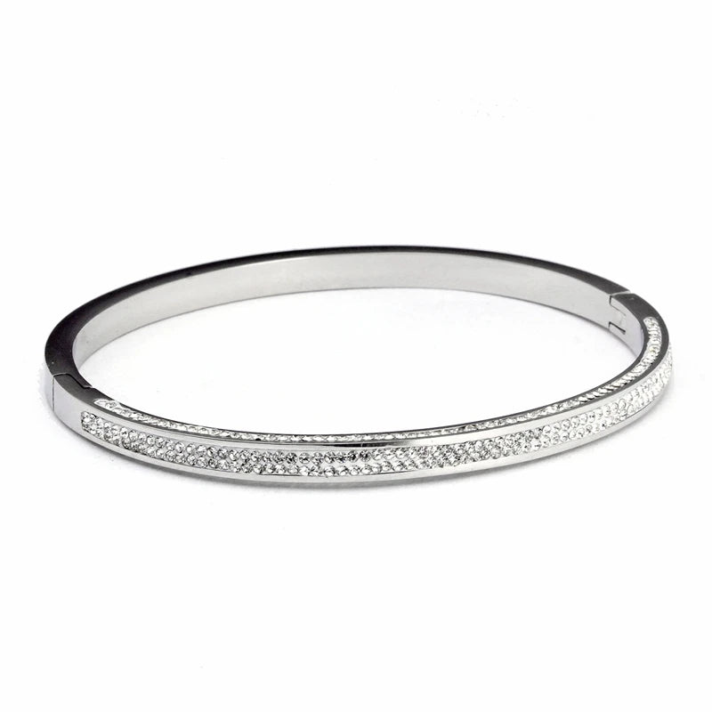 Stainless Steel Women Bangles Bracelets CZ Crystals Cuff Wristband