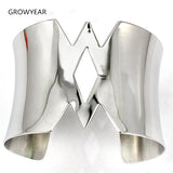 Silver Wide Geometric Bracelet Stainless Steel Women Cuff Bangle