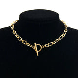 Stainless Steel Women Necklace Twist Cable O T Bar Clasp Choker