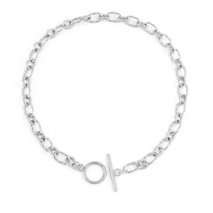 Stainless Steel Women Necklace Twist Cable O T Bar Clasp Choker