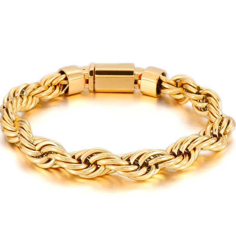Men's Stainless Steel Wrist Strap Bracelet 10MM Twisted Chain