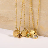 Zircon 12 Constellation Pendant Necklace Stainless Steel Birthstone Choker