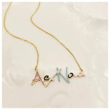 Colorful Enamel Name Necklace Stainless Steel Zircon Pendant