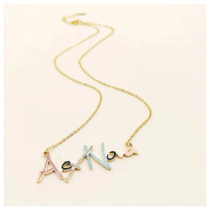 Colorful Enamel Name Necklace Stainless Steel Zircon Pendant