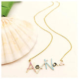 Colorful Enamel Name Necklace Stainless Steel Zircon Pendant