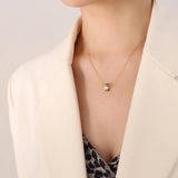 Stainless Steel Zircon Green Necklace Clavicle Chain Pendant