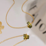 Stainless Steel Zircon Green Necklace Clavicle Chain Pendant
