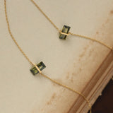 Stainless Steel Zircon Green Necklace Clavicle Chain Pendant