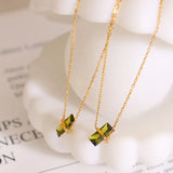 Stainless Steel Zircon Green Necklace Clavicle Chain Pendant