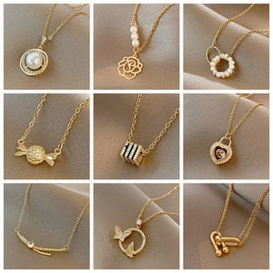 Stainless Steel Zircon Pearl Pendant Necklace For Women