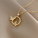 Stainless Steel Zircon Pearl Pendant Necklace For Women