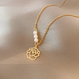 Stainless Steel Zircon Pearl Pendant Necklace For Women