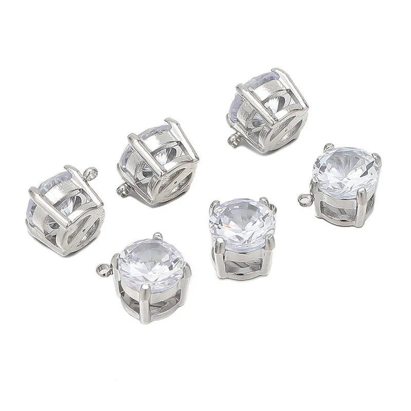 Stainless Steel Zircon Pendant with Single Claw and 7mm Round Earrings
