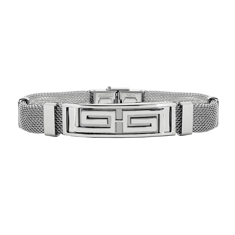 Men's Personalized Stainless Steel Bracelet with Engraved Smooth Plate
