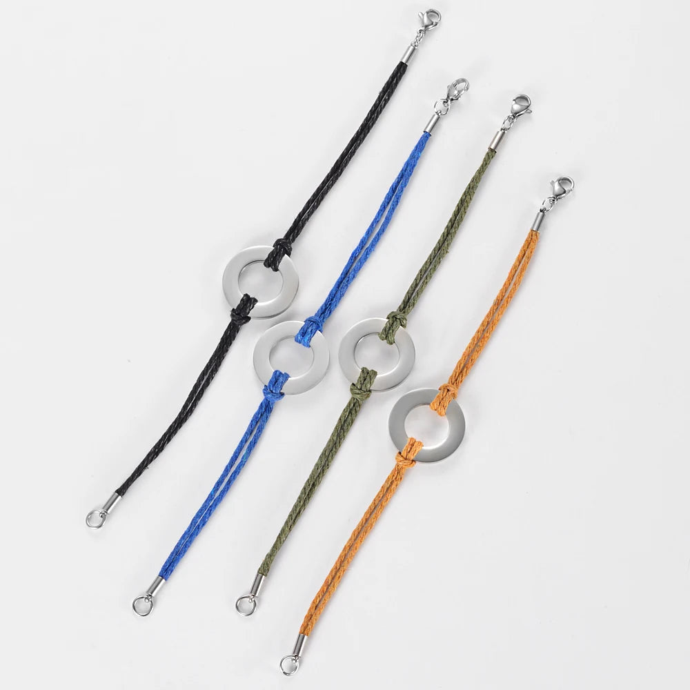 Stainless Steel Circle Bracelet with Colorful Cord Chain