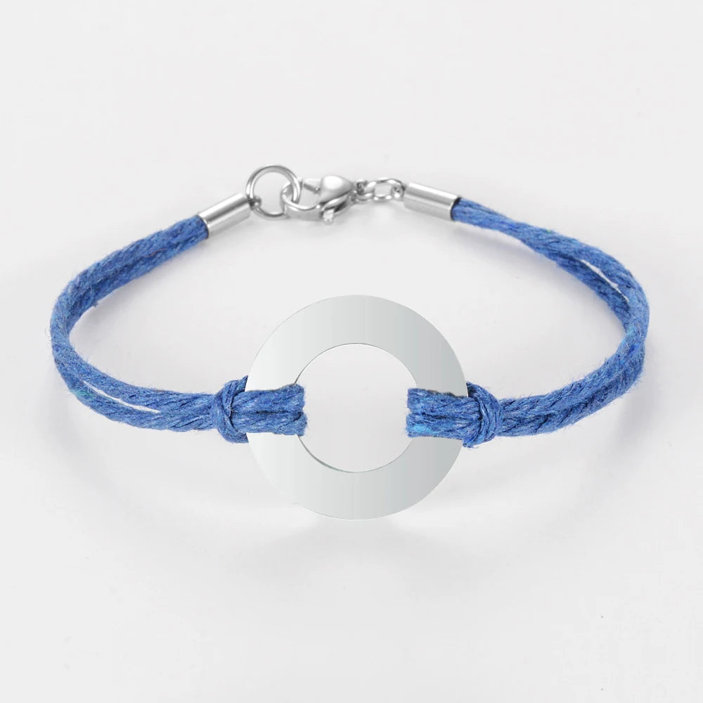 Stainless Steel Circle Bracelet with Colorful Cord Chain