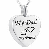 Stainless Steel Heart Dad Mom Memorial Cremation Urn Necklace for Ashes