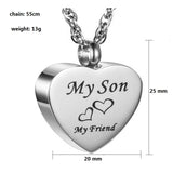 Stainless Steel Heart Dad Mom Memorial Cremation Urn Necklace for Ashes