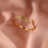 Stainless Steel Leaf Bangles Bracelet for Women Men Plated Punk Open Bracelet