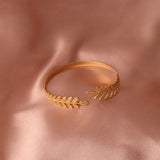 Stainless Steel Leaf Bangles Bracelet for Women Men Plated Punk Open Bracelet