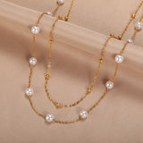 Stainless Steel Ball Pendant Necklace Minimalist Chain Pearl