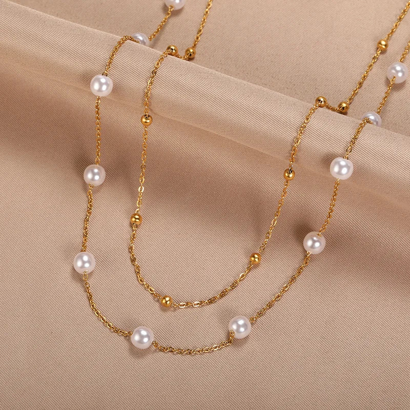 Stainless Steel Ball Pendant Necklace Minimalist Chain Pearl
