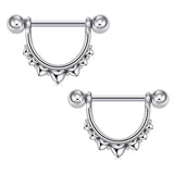 Stainless Steel D-Shaped Love Nipple Piercing Set 14G