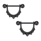 Stainless Steel D-Shaped Love Nipple Piercing Set 14G