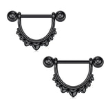 Stainless Steel D-Shaped Love Nipple Piercing Set 14G