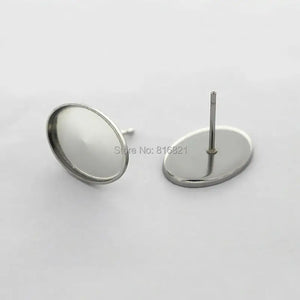 Stainless Steel Earrings Bases Blanks with 10x14mm Oval Bezel Cabochons