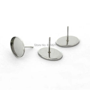 Stainless Steel Earrings Bases Blanks with 10x14mm Oval Bezel Cabochons