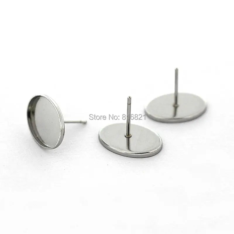 Stainless Steel Earrings Bases Blanks with 10x14mm Oval Bezel Cabochons