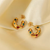 Stainless Steel C Shape Ear Studs Plated Zircon Earrings