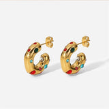 Stainless Steel C Shape Ear Studs Plated Zircon Earrings